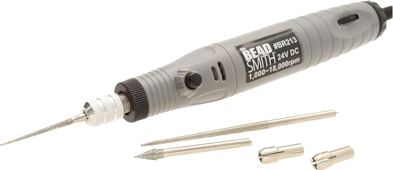 The Beadsmith Electrical Bead Reamer – 3 Interchangeable Diamond Coated Tips – 24 Volt DC – Variable Speed Control – Tools for Opening & Enlarging Holes & Softening & Smoothing Rough Edges